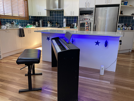 Blue-themed Piano, wine and cheese night